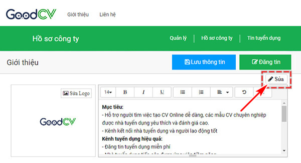 Chinh sua ho so thong tin doanh nghiep