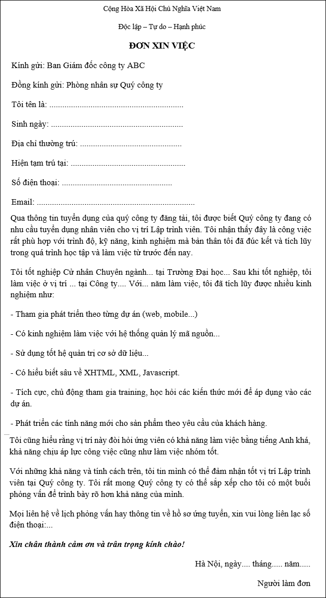 don xin viec
