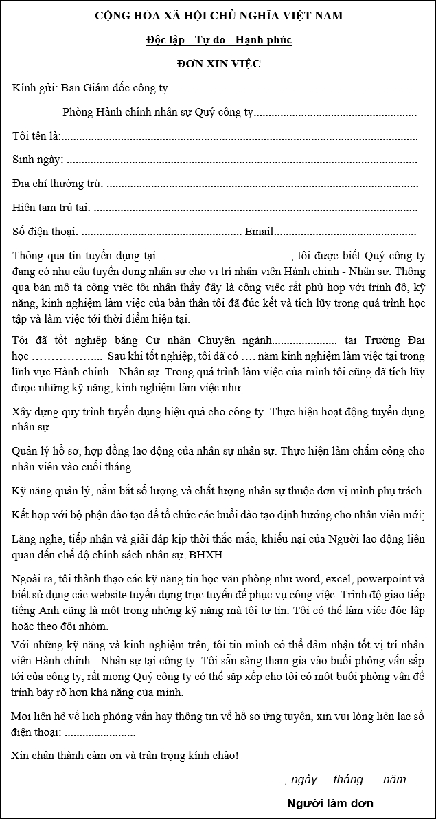 don xin viec