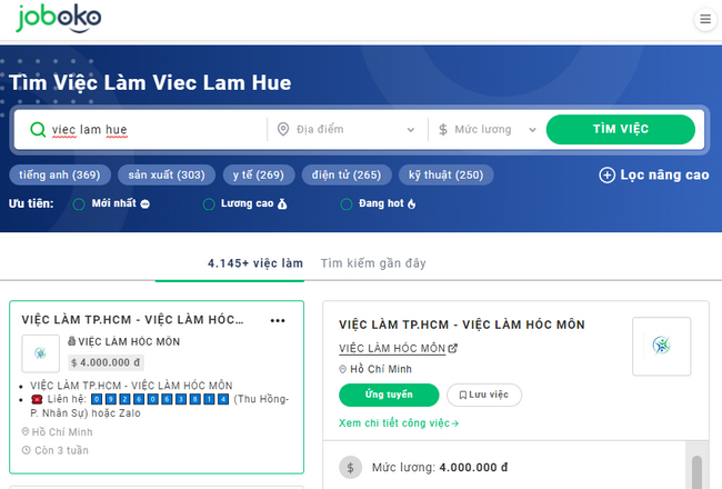 viec lam hue