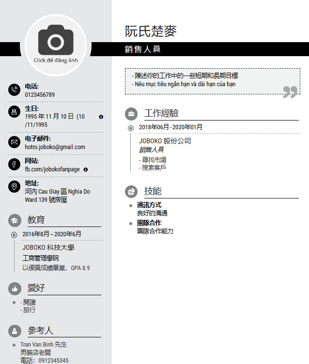 mau cv xin viec tieng trung chuan