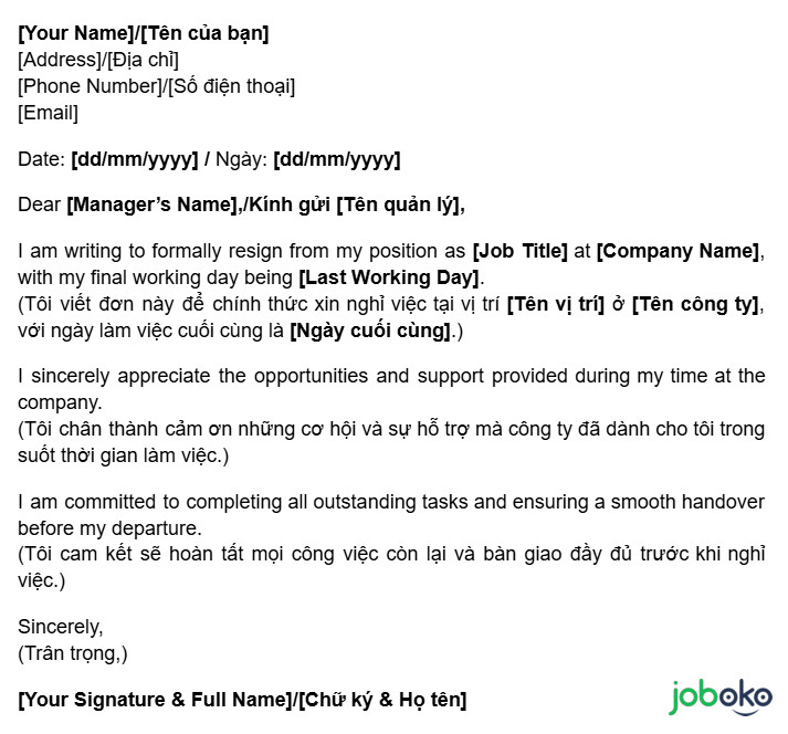 mau don xin nghi viec tieng Anh