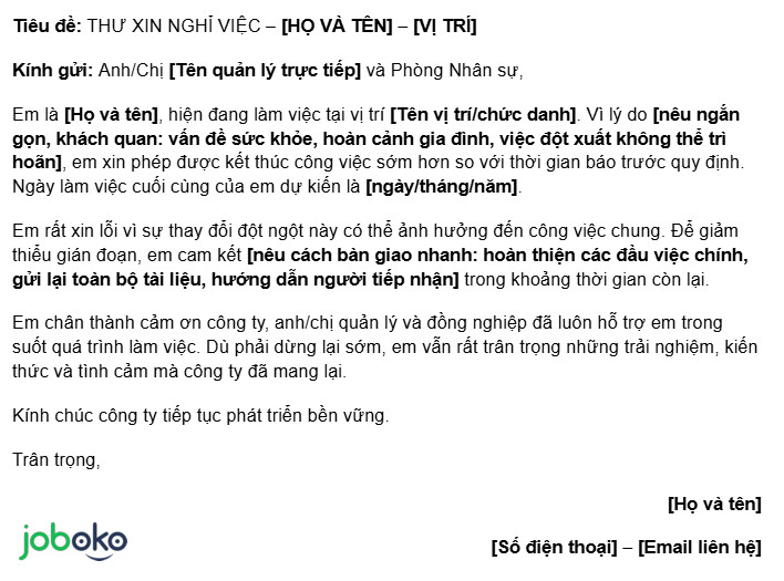 email xin nghi viec