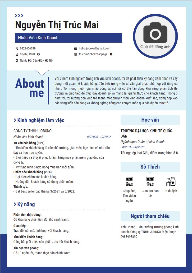 CV nhân viên kinh doanh