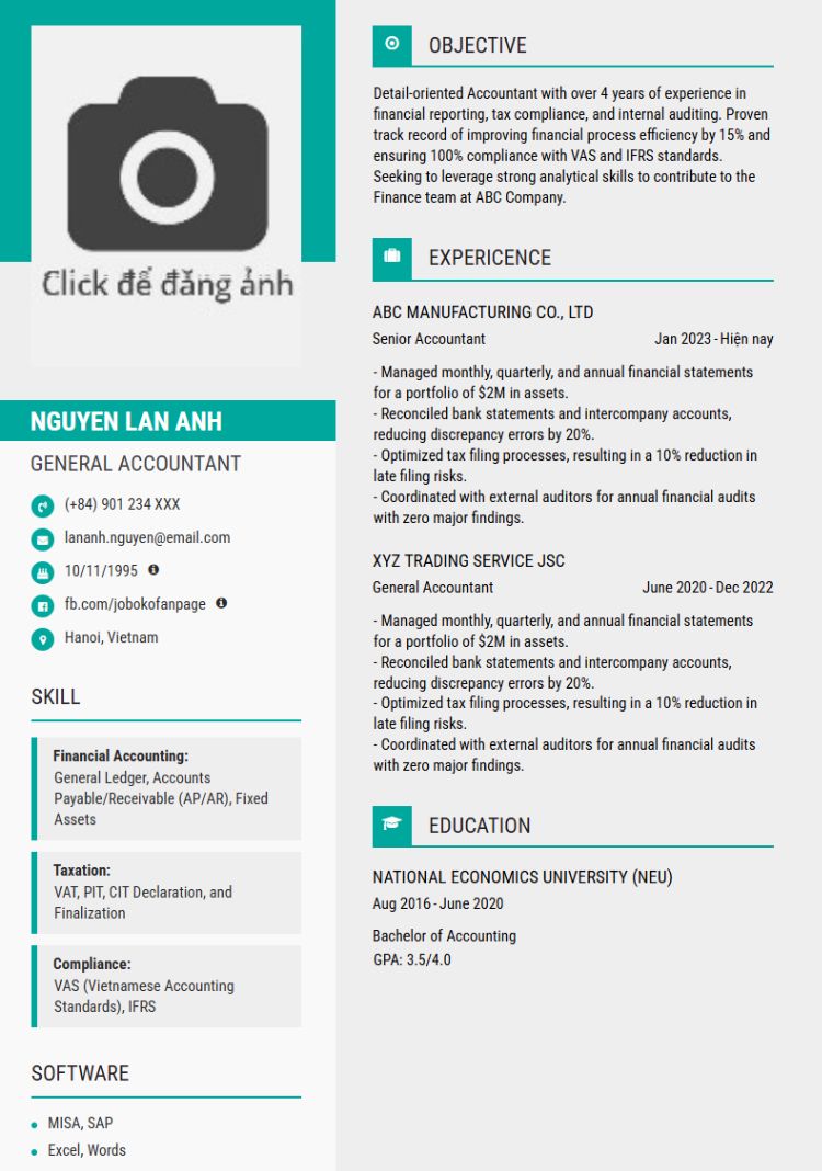 Mẫu CV Kế Toán Tiếng Anh