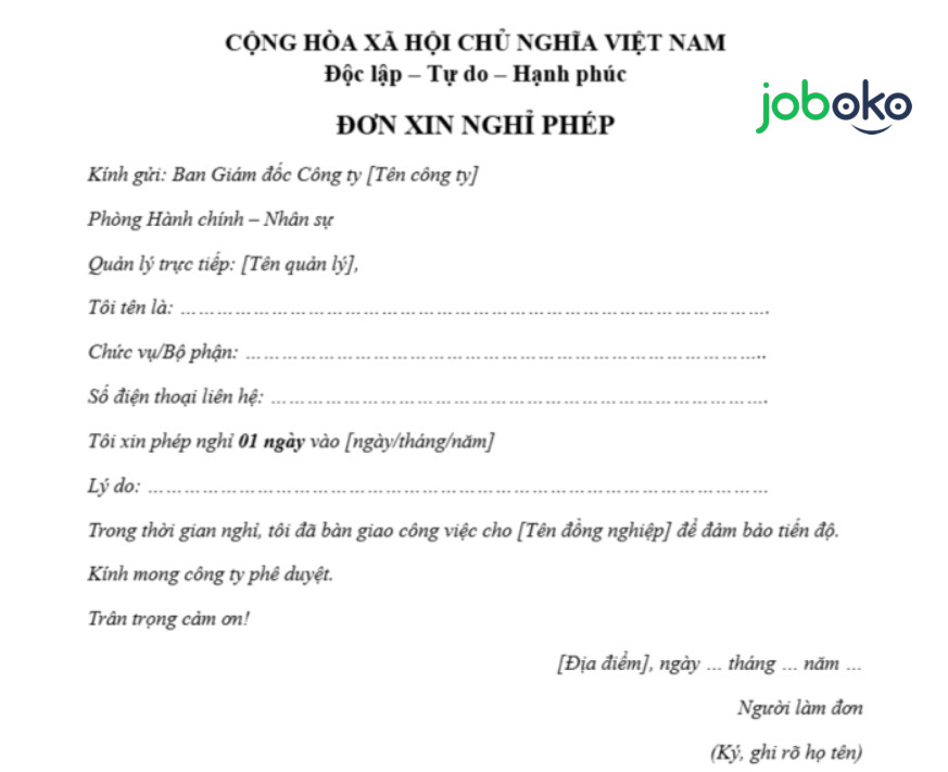 don xin nghi viec 1 ngay