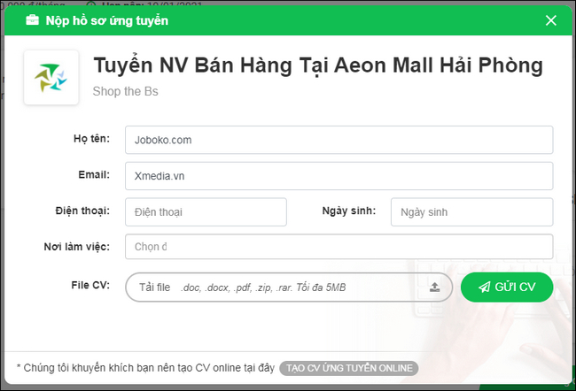 Sieu thi AEON MALL Hai Phong tuyen dung vi tri nao
