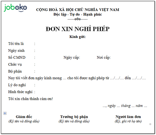 mau don xin nghi phep