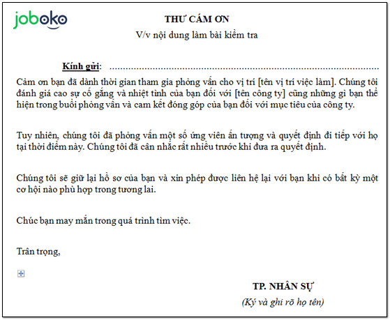 mau tra loi ung vien khong trung tuyen