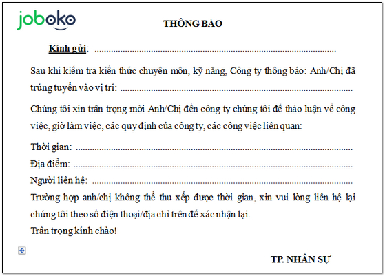 mau thong bao trung tuyen