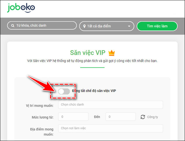 Cach bat chuc nang san viec VIP