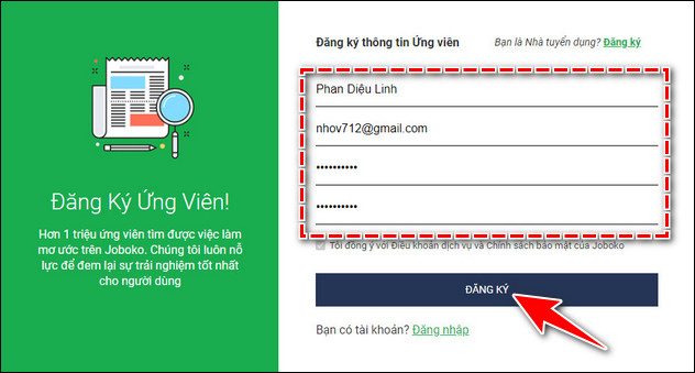 Cach tao tai khoan Ung Vien JobOKO