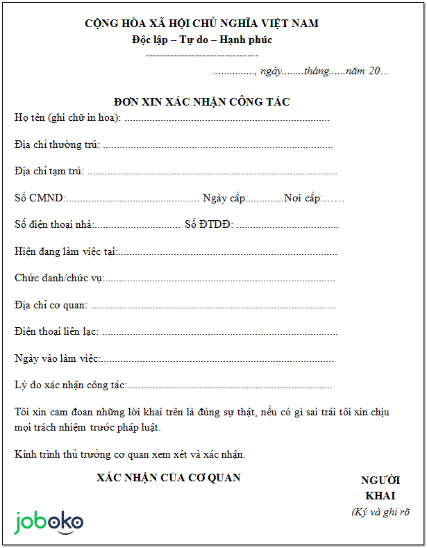 Mau giay xac nhan cong tac moi nhat co link tai mien phi