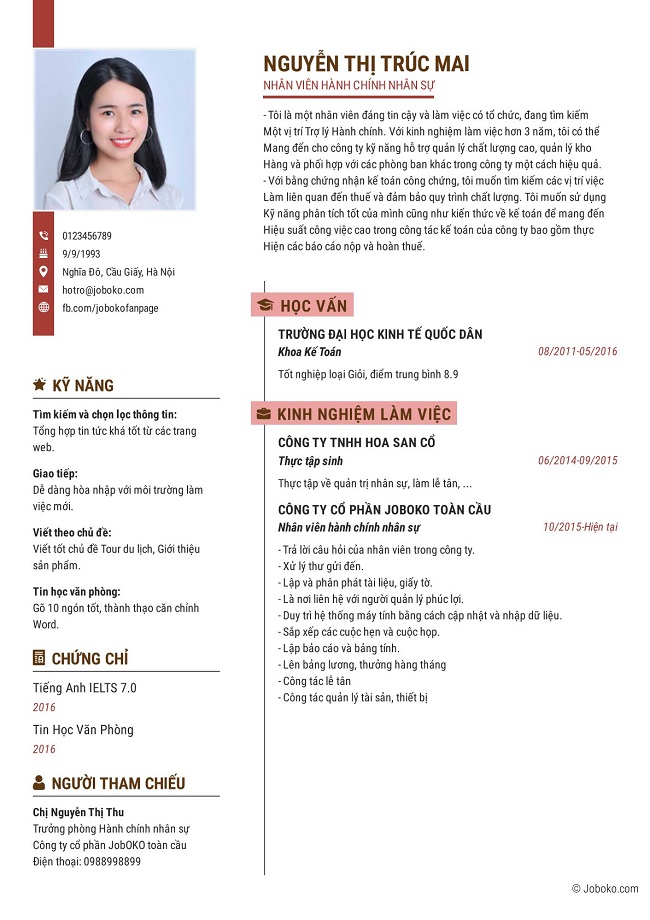 mau cv xin viec hanh chinh nhan su